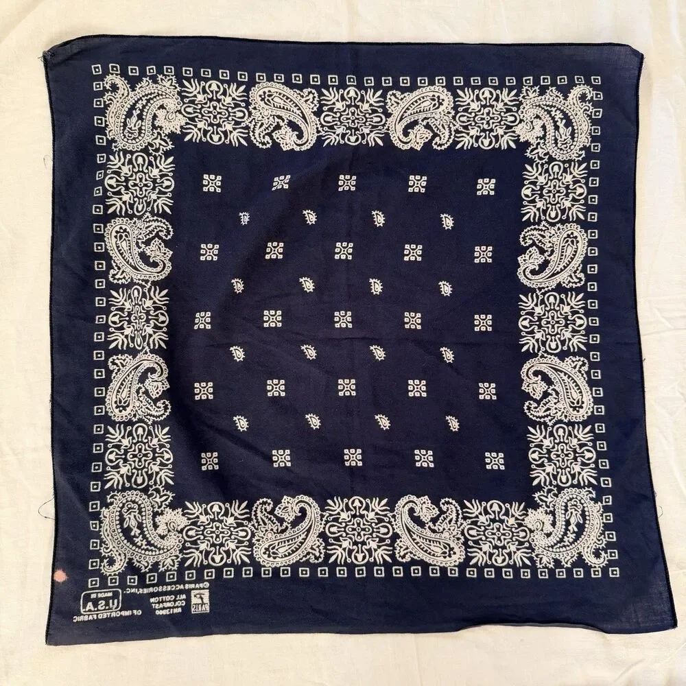 Vintage Paris Accessories Inc Bandana Navy Blue Paisley RN 13960 Made in USA